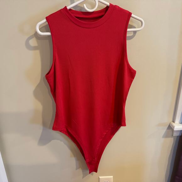 SHEIN Unity Summer Solid Ribbed Red Sleeveless Bodysuit Size XL - Picture 1 of 3